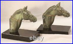 Art Deco c 1930 Horse Bookends Signed by Equestrian Artist M. Leducq, France