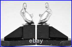 Art Deco silvered French bronze duck bookends Georges H Laurent 1930