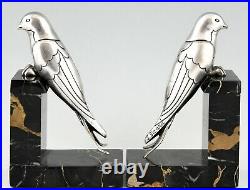 Art Deco silvered bronze swallow bookends Suzanne Bizard France 1930