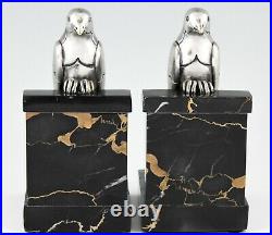 Art Deco silvered bronze swallow bookends Suzanne Bizard France 1930