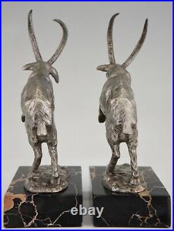 Art Deco silvered french bronze bookends Billy goats by Monnin 1925