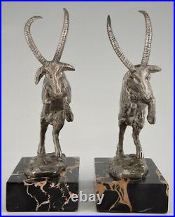 Art Deco silvered french bronze bookends Billy goats by Monnin 1925