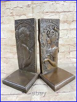 Art Nouveau Female Portrait Bronze Pair of Bookend Sculptures Handmade Original
