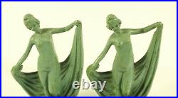 Art Nouveau Nude Female Women Scarf Dancers Bookends Art Deco Sculptures MRK 51