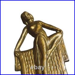 Art nouveau Matt Gold-Cast iron Dancing Lady Intricate Detail Sculpted Bookends