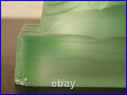 BAGLEY GLASS Green Uranium Glass RARE ART DECO PAIR OF OWL BOOKENDS