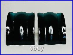 BLENKO Glass Bookends Vintage Curved Dark Green Cascading Waterfall Handcrafted