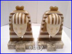 BOOK ENDS Pair Of RARE Art Deco Marble & Alabaster Egyptian Revival the Sphinx