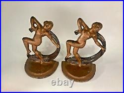 Beautiful Antique Art Deco Early Century Bronze Dancing Lady Bookends