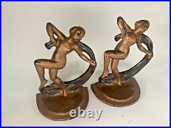 Beautiful Antique Art Deco Early Century Bronze Dancing Lady Bookends