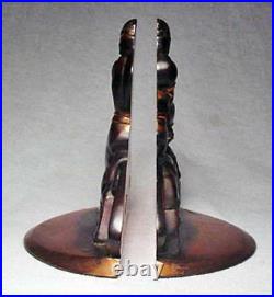 Beautiful Art Deco Nubian with Panther Solid Bronze Bookends by Russwood/1946