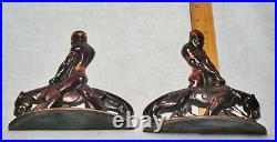 Beautiful Art Deco Nubian with Panther Solid Bronze Bookends by Russwood/1946