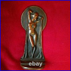 Beautiful Cast Iron Bookend. Art Deco Nude Woman, Keyhole Background