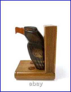 Beautiful pair of original Art Deco hand-carved solid wood eagle bookends