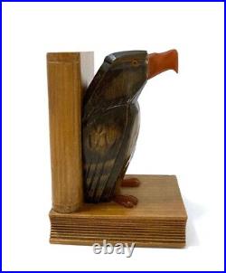 Beautiful pair of original Art Deco hand-carved solid wood eagle bookends