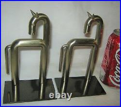 Best! Antique Industrial Chase USA Art Deco Nickel Chrome Horse Book Bookends