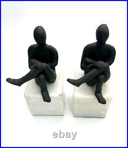 Bookend Chilling Man Metal Figurine on Marble Base Unique Office Decor