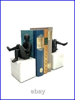 Bookends Bronze Metal Statue on Marble Base Office Decor