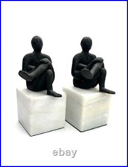 Bookends Bronze Metal Statue on Marble Base Office Decor