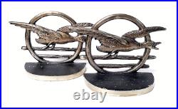 Bradley & Hubbard Vintage Cast Iron Bookends Ducks in Flight Art Deco