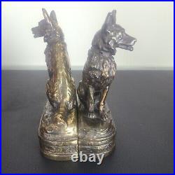 Brass Bronze Vintage German Shepherd Book Ends Dog