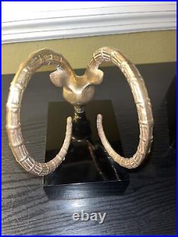 Brass Ibex Antelope Rams Head Sculptural Art Deco Bookends