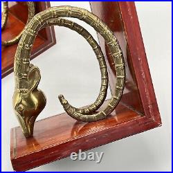 Brass Ram Skull Bookends Vintage Pair 2 Ibex Horns Art Deco Mid Century Stylized