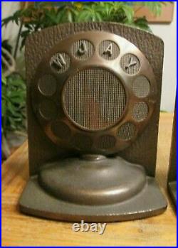 Broadcaster Microphone Bookend Pair Cast Iron Wjay Cleveland Radio Art Deco