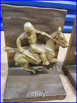 Bronze Bookends Art Deco Polo Player Gilt c1930s Pair