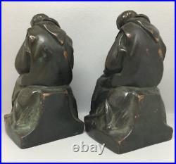 C1920's Pair of Antique ARMOR BRONZE Bookend Priest Monk with Rosary Bronze-Clad