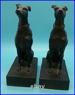 Cast Iron Sitting Greyhound Whippet Dog Bookends Vintage Art Deco Style 19cm E3