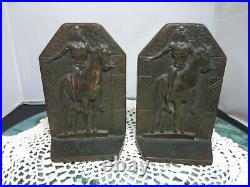 Copper Bronzed Indian Bookends Sun Worship on Horse signed CT