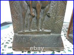 Copper Bronzed Indian Bookends Sun Worship on Horse signed CT