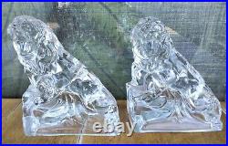 Crystal Clear Glass Lion Bookends Art Deco Cambridge Glass Ohio 1920s