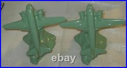 DC-3 Airplane bookends art deco Frankart green a pair metal made in the USA