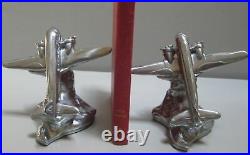 DC-3 Airplane bookends art deco polished aluminum metal made in the USA a pair