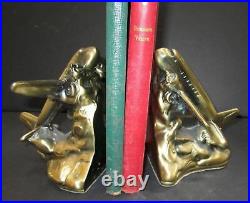 DC-3 airplane bookends art deco brass metal finish very heavy a pair made in USA
