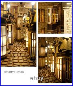DIY Book Nook Castle Building Diagon Harry Potter Wooden Bookcase Light Roof Kit