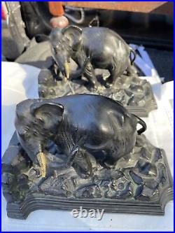 Deco Ronson Art Metal Works Set of 2 Bronze Elephant Bookends