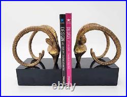 Dolbi Cashier Brass Ibex Antelope Rams Head Sculptural Art Deco Bookends