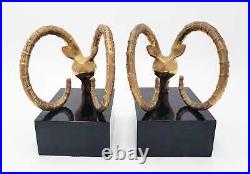 Dolbi Cashier Brass Ibex Antelope Rams Head Sculptural Art Deco Bookends