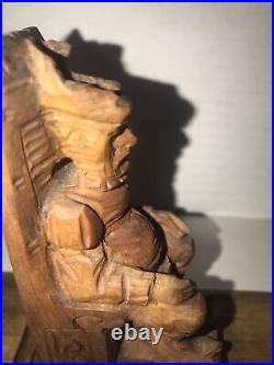 Don Quixote Sancho Panza Bookends Set Wood Hand-Carved Antique Art Deco-Style