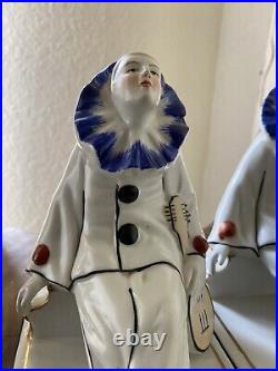 Dressel and Kister Art Deco Bookends Pierrot in Porcelain Figurines