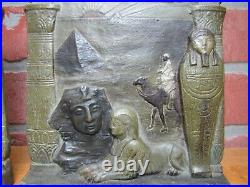 EGYPTIAN REVIVAL MUMMY TOMB SPHYNX MAN CAMELBACK PYRAMID Antique JUDD Bookends