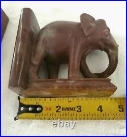 ELEPHANT MARBLE BOOKENDS SET India VTG Hand Carved Sculptured ArtDeco 1950s RARE
