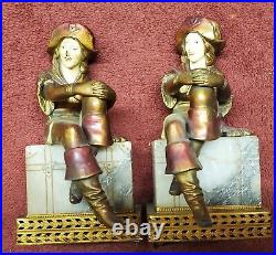Early Metal Art Deco Pirate Ladies Marble Trunk Bookends Pair 5.5x6x35 Hb1