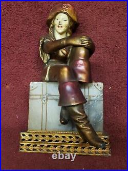 Early Metal Art Deco Pirate Ladies Marble Trunk Bookends Pair 5.5x6x35 Hb1