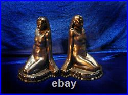 Egyptian Deco Nude Bookends Kronheim & Oldenbusch K&o Bronzed Spelter Lotus