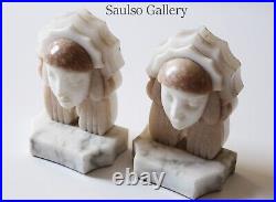 Extremely Rare Art Deco marble and alabaster bookends from prominent estate