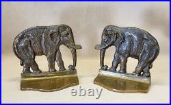 Fine Pair 40-50s American Deco Cast Bronze Elephant Bookends 5.4 x 6.2 6.7 lbs